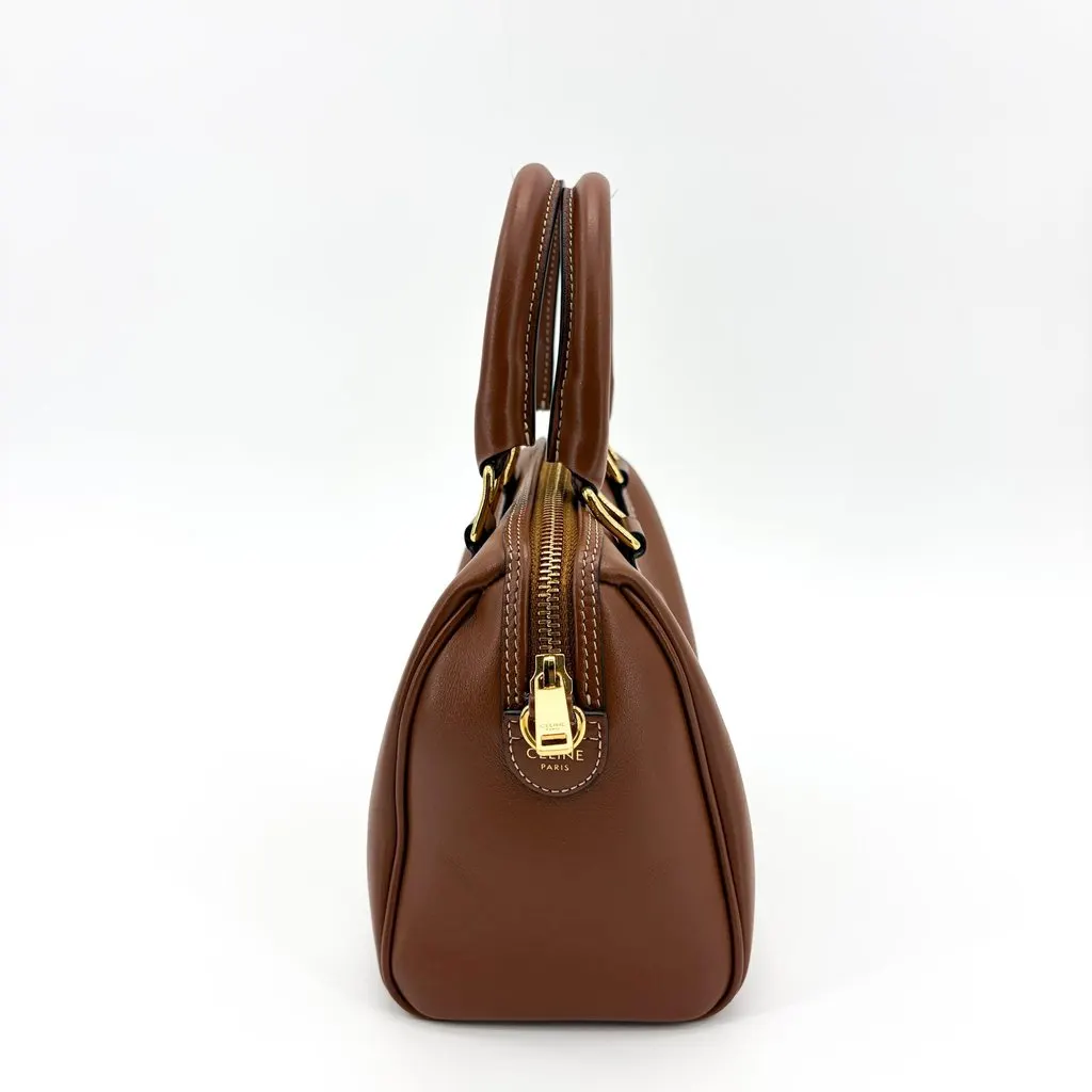 Celine Small Boston Bag Smooth Calfskin Cuir Triomphe Tan Brown Leather Very good - Model View