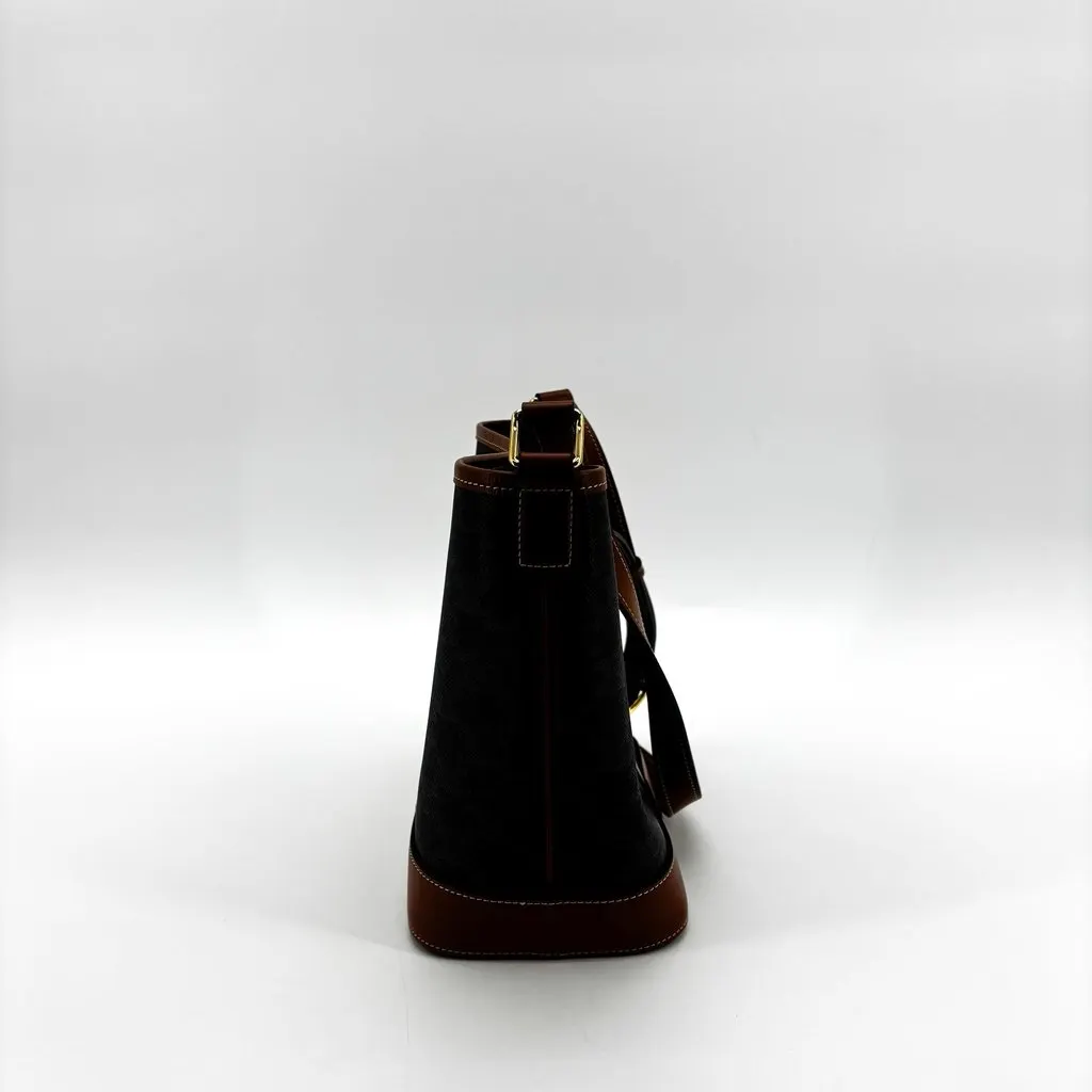 Celine Trionf Canvas & Calfskin Small Bucket Bag Tan Black Canvas Very good - Box View