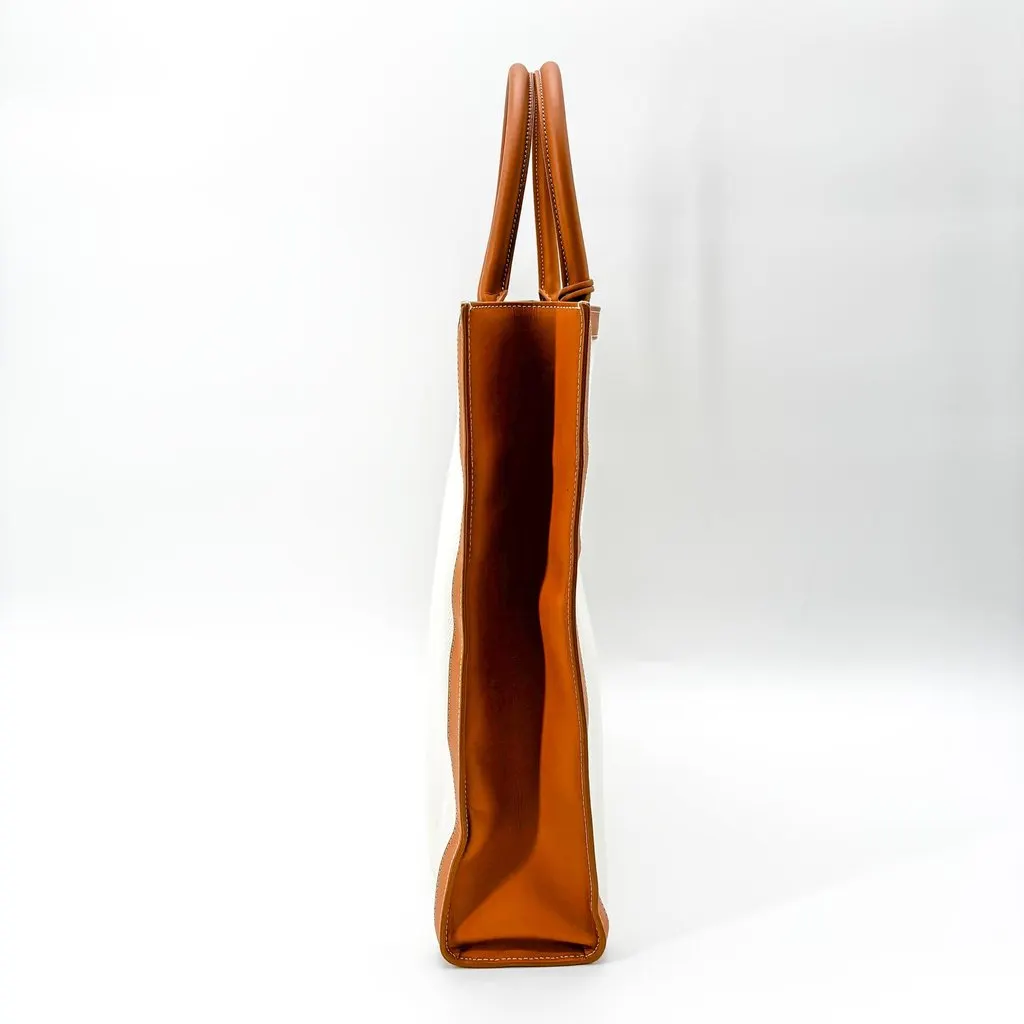 Celine Small Vertical Cabas in Canvas and Calfskin Natural Tan Brown Canvas Good - Model View