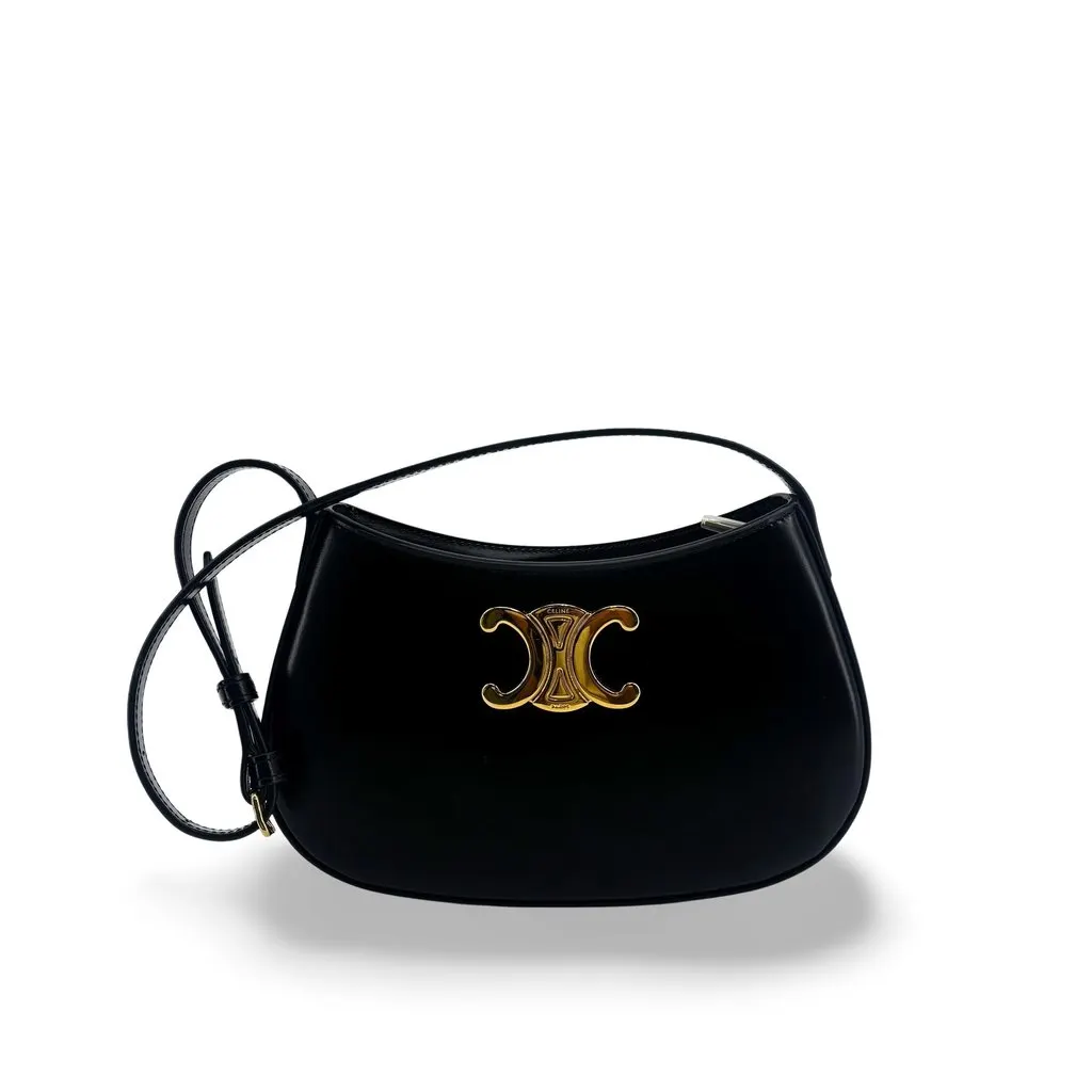 Celine Ava Triomphe Bag Shiny Calfskin Black Black Leather Very good - Front View