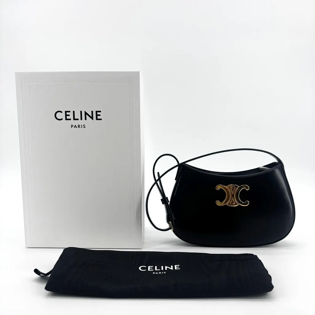 Celine Ava Triomphe Bag Shiny Calfskin Black Black Leather Very good - Back View