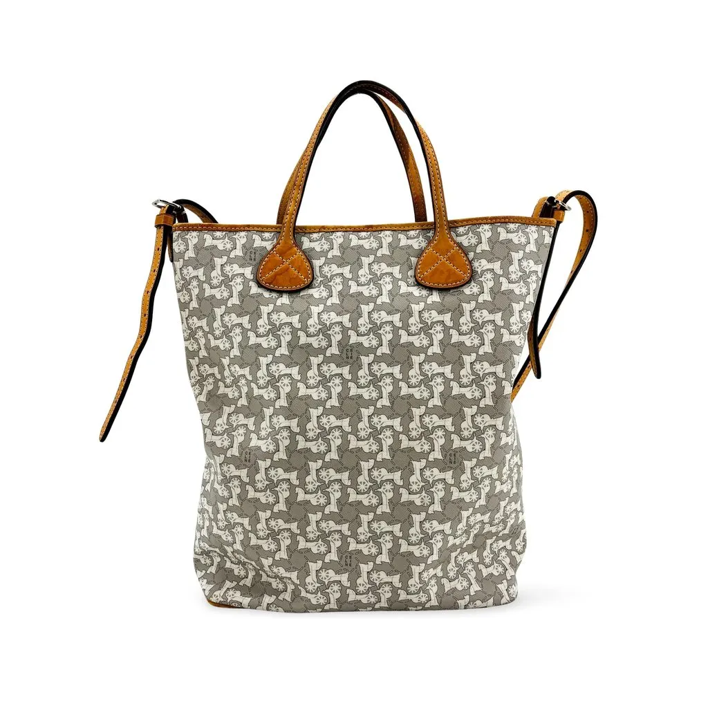 Celine Vintage C Sulky Canvas Tote Bag Grey Brown Brown Canvas Good - Front View