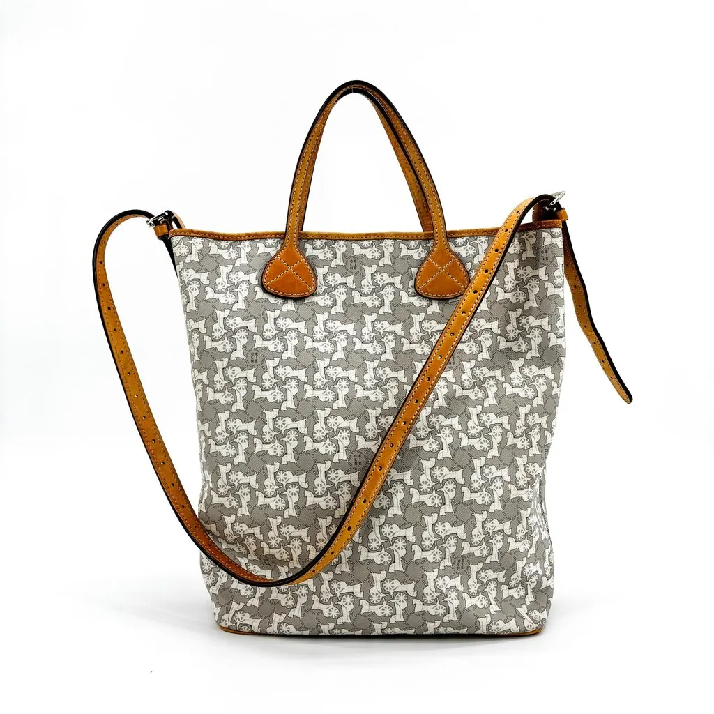 Celine Vintage C Sulky Canvas Tote Bag Grey Brown Brown Canvas Good - Back View