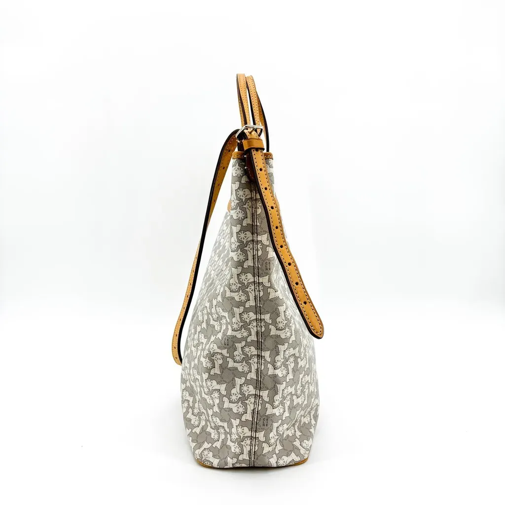 Celine Vintage C Sulky Canvas Tote Bag Grey Brown Brown Canvas Good - Inside View