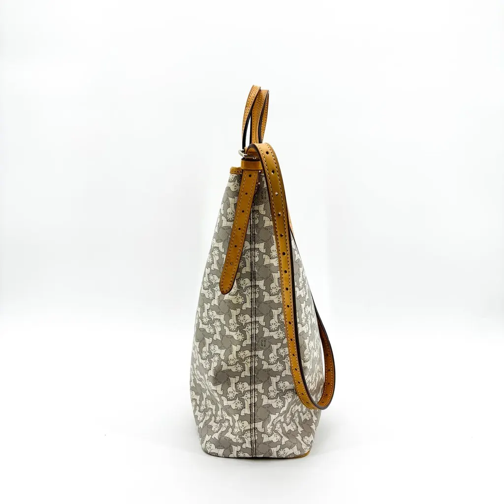 Celine Vintage C Sulky Canvas Tote Bag Grey Brown Brown Canvas Good - Model View