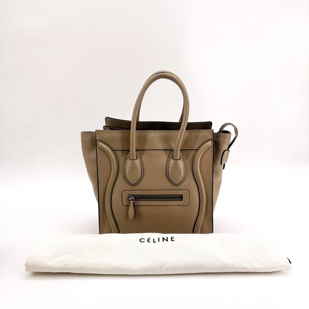 Celine Micro Luggage Bag in Drummed Calfskin Dune Beige Leather Very good - Back View