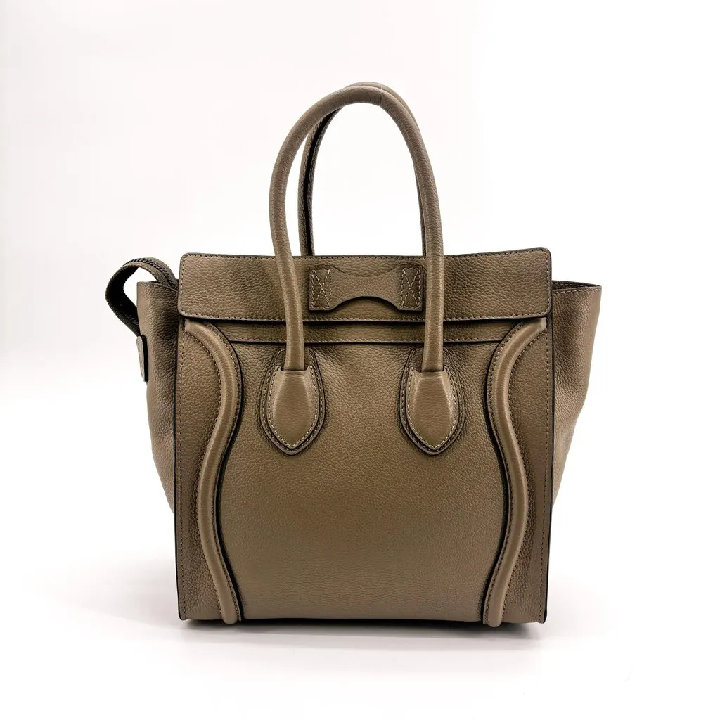 Celine Micro Luggage Bag in Drummed Calfskin Dune Beige Leather Very good - Inside View