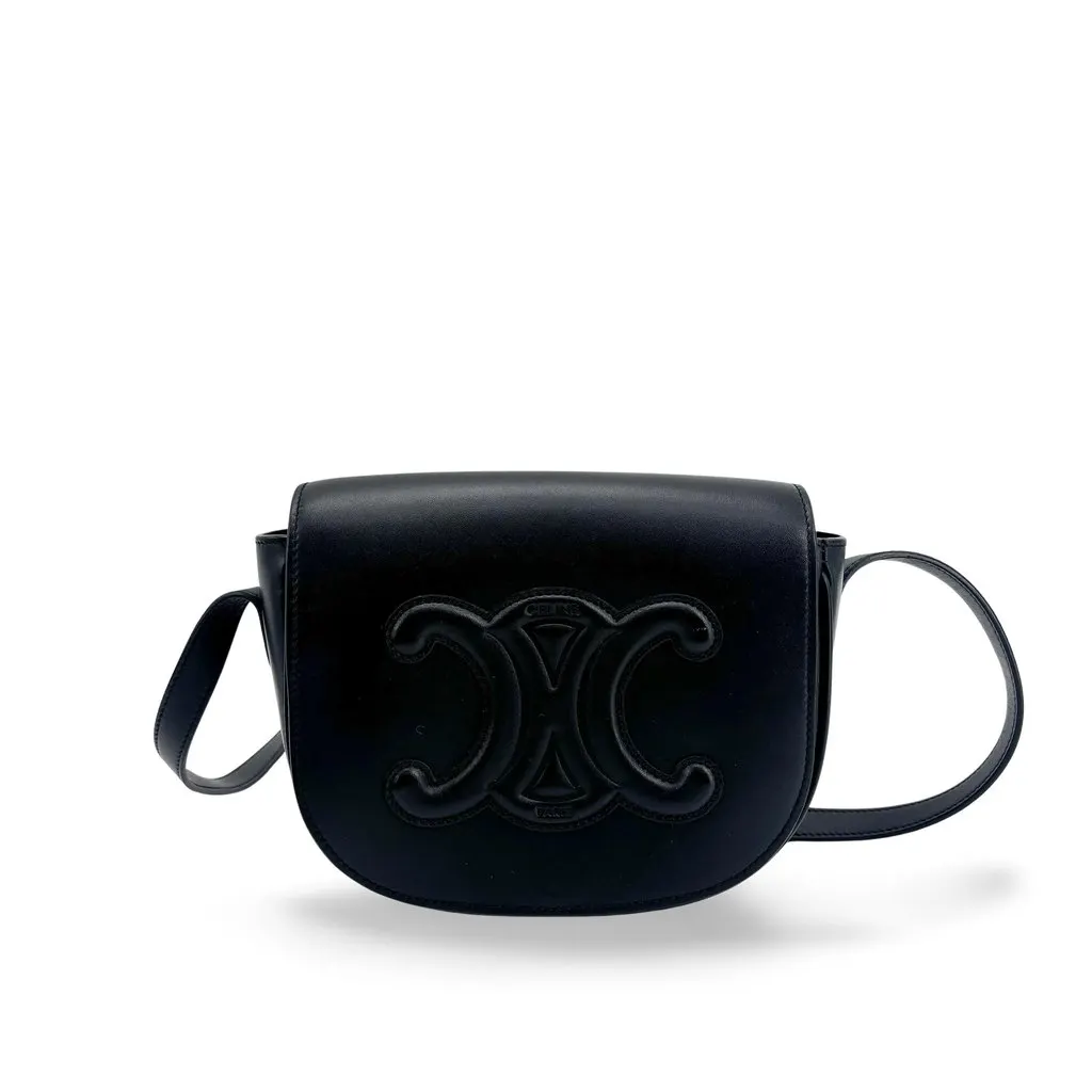 Celine Cuir Triomphe Folco Bag Black Black Leather Very good - Front View