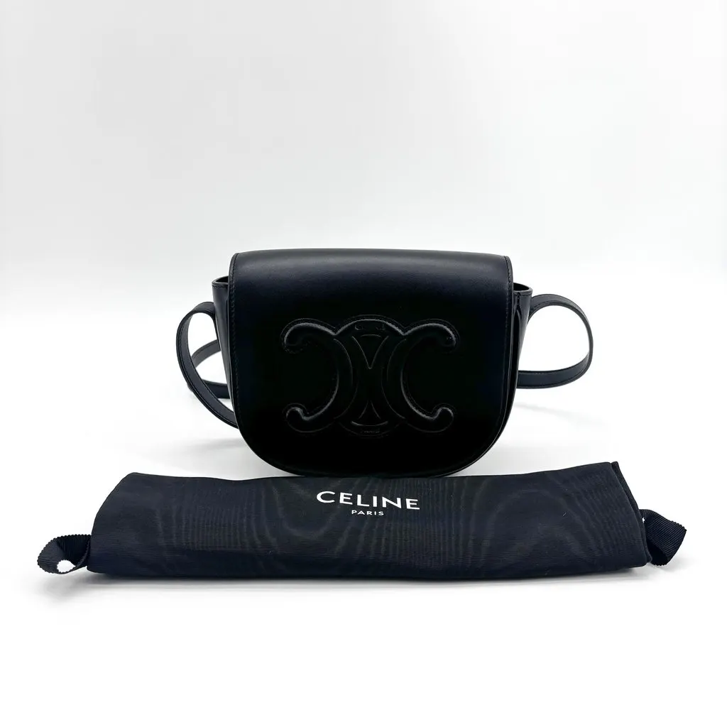 Celine Cuir Triomphe Folco Bag Black Black Leather Very good - Back View