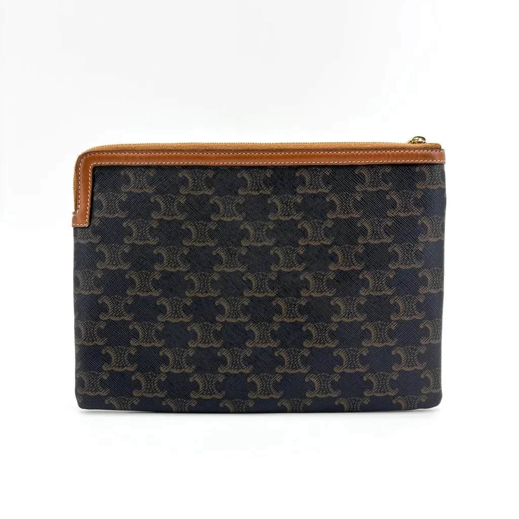 Celine Triomphe Canvas Large Toiletry Pouch Tan Black Canvas Very good - Inside View