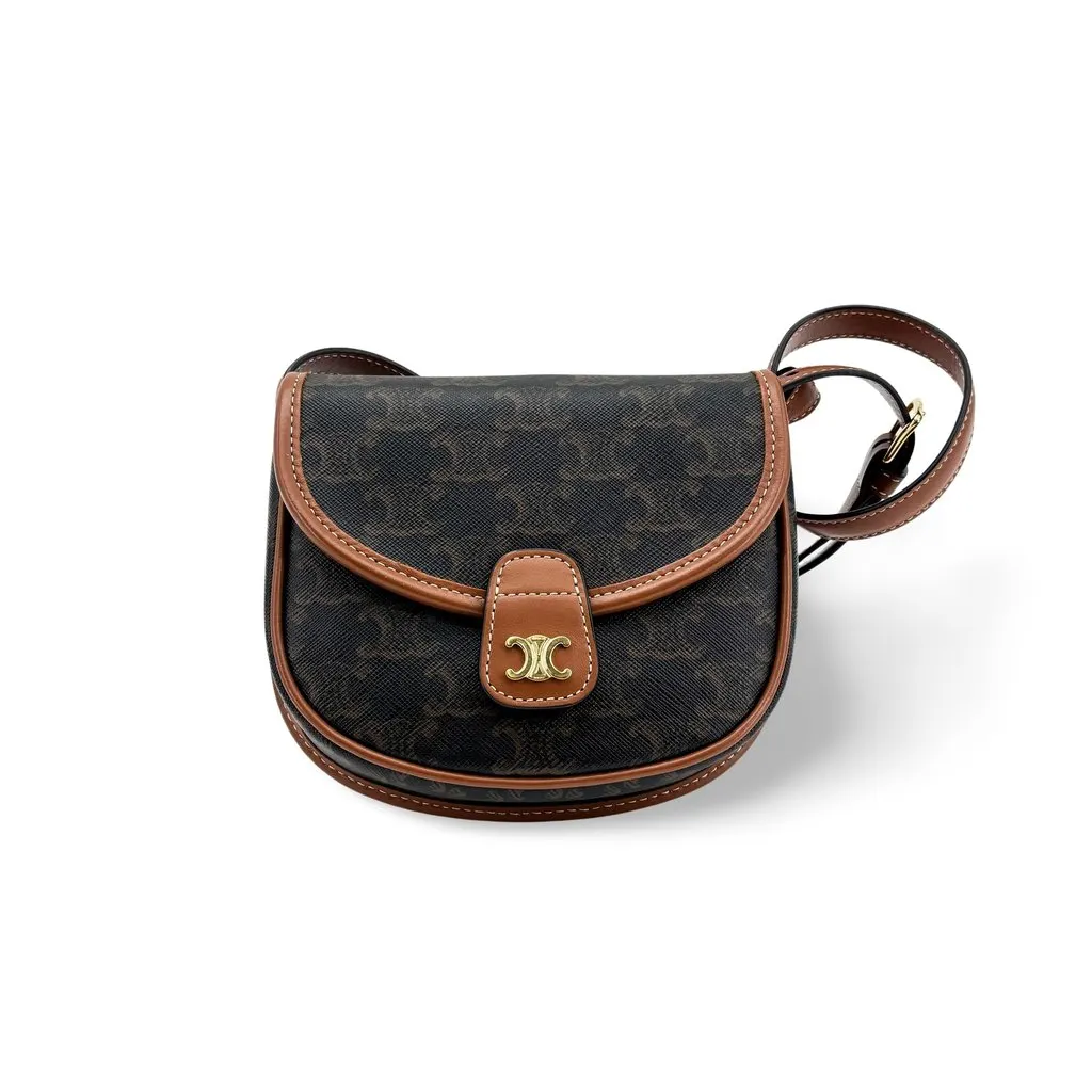 Celine Triomphe Canvas Teen Besace Bag Tan Black Canvas Very good - Front View