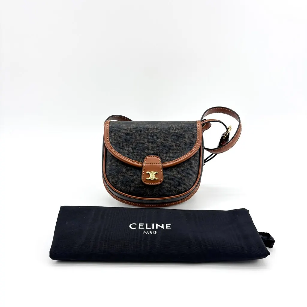 Celine Triomphe Canvas Teen Besace Bag Tan Black Canvas Very good - Back View