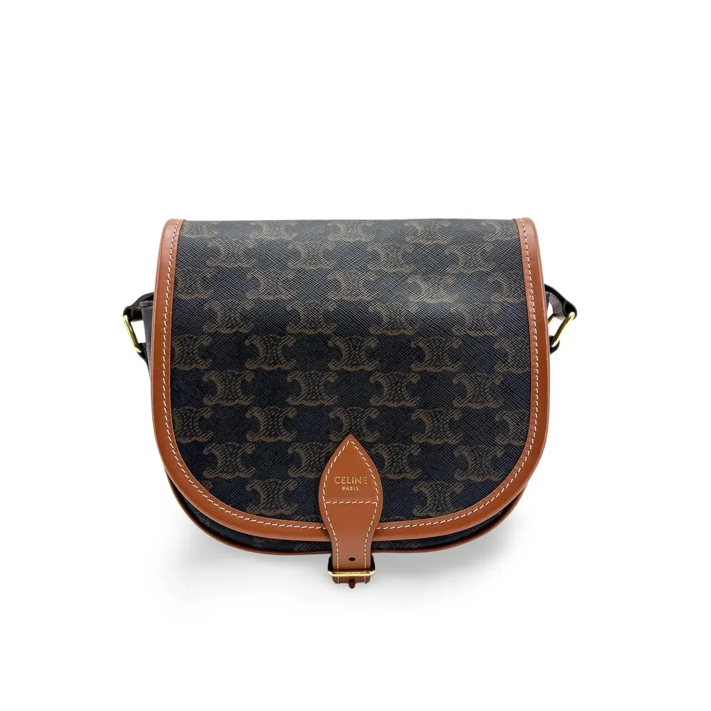 Celine Triomphe Canvas Medium Folco Bag Tan Black Canvas Very good - Front View