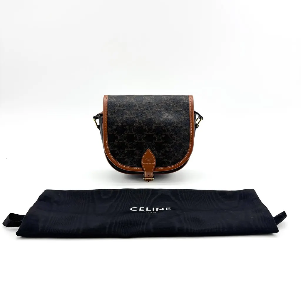 Celine Triomphe Canvas Medium Folco Bag Tan Black Canvas Very good - Back View