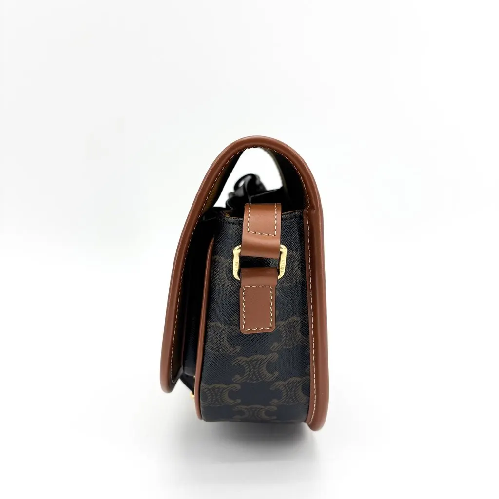 Celine Triomphe Canvas Medium Folco Bag Tan Black Canvas Very good - Model View
