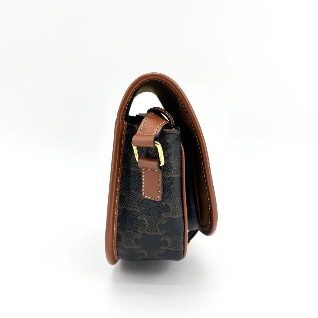 Celine Triomphe Canvas Medium Folco Bag Tan Black Canvas Very good - Box View