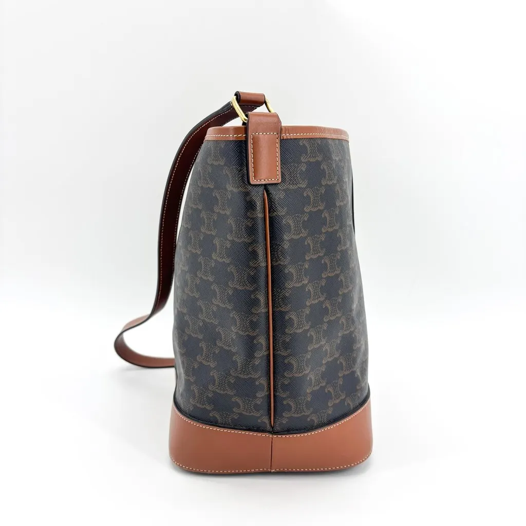 Celine Triomphe Canvas Medium Bucket Bag Tan Black Canvas Good - Inside View