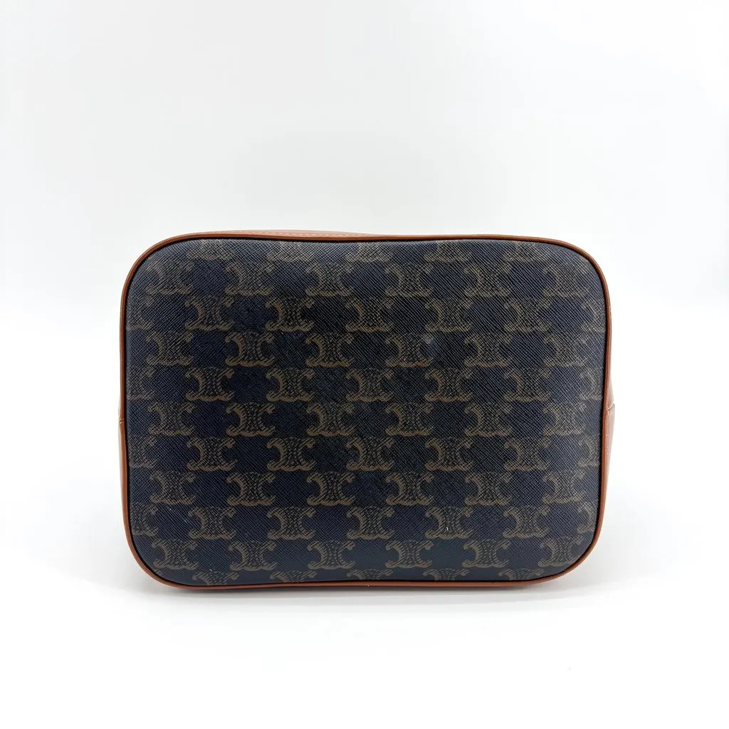 Celine Triomphe Canvas Medium Bucket Bag Tan Black Canvas Good - Box View