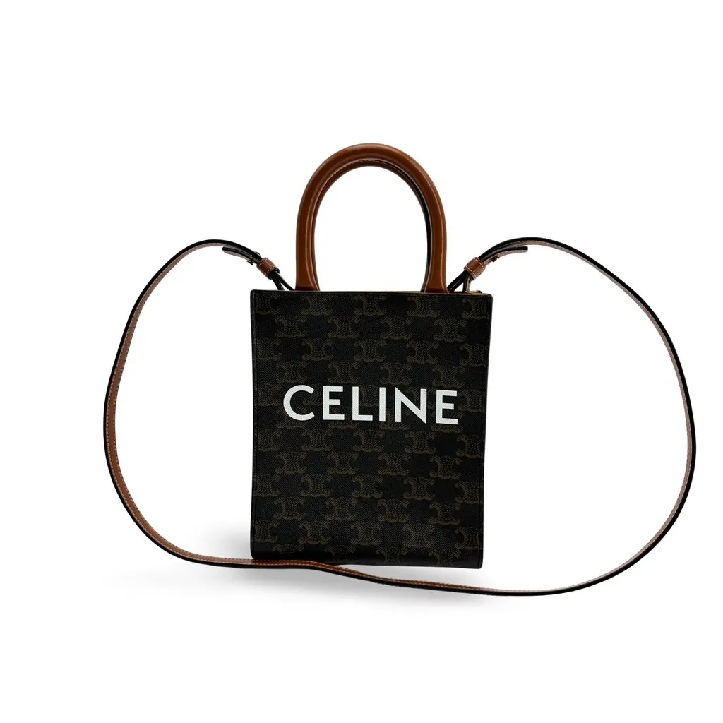 Celine Mini Vertical Cabas Triomphe Canvas Tan Black Canvas Very good - Front View