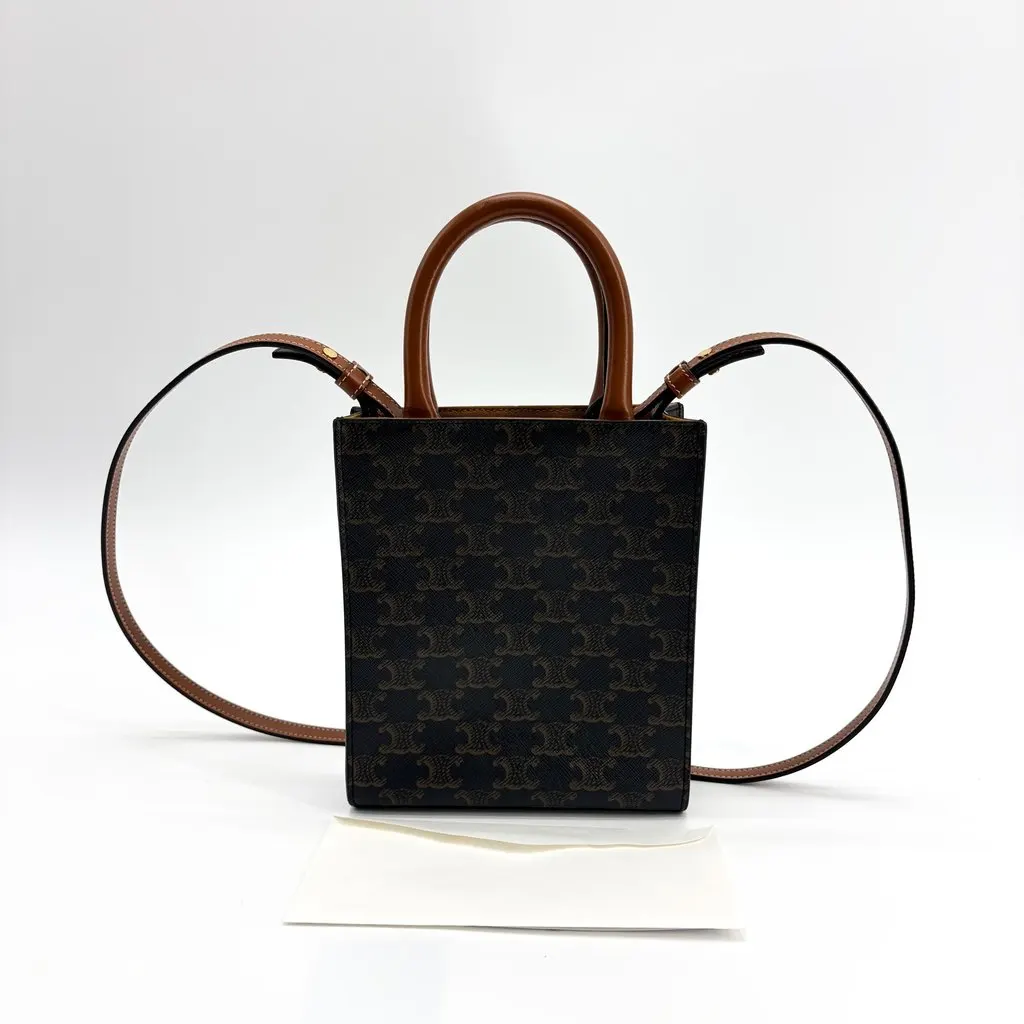 Celine Mini Vertical Cabas Triomphe Canvas Tan Black Canvas Very good - Back View
