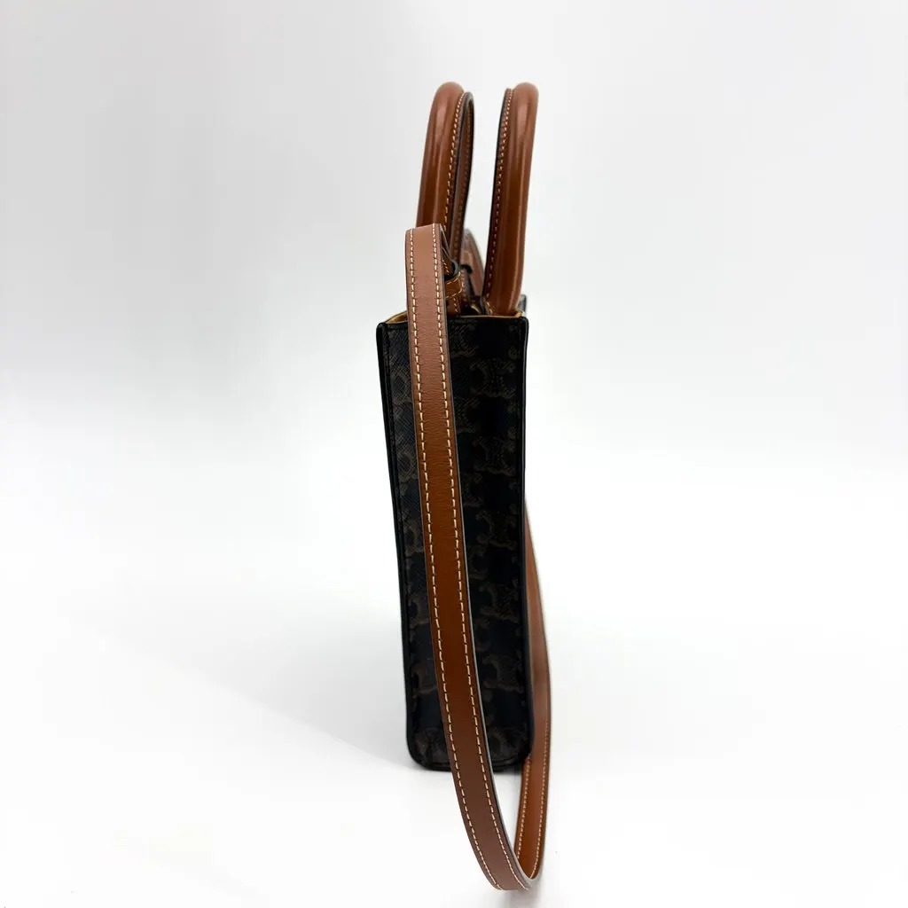 Celine Mini Vertical Cabas Triomphe Canvas Tan Black Canvas Very good - Model View