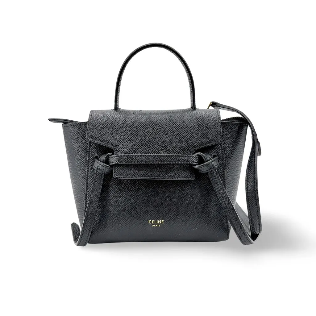 Celine Nano Belt Bag Grained Calfskin Black Black Leather Good - Front View