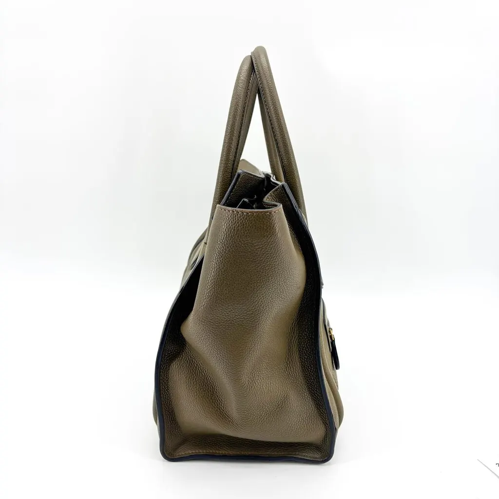 Celine Drummed Calfskin Micro Luggage Bag Khaki Khaki Leather Good - Model View