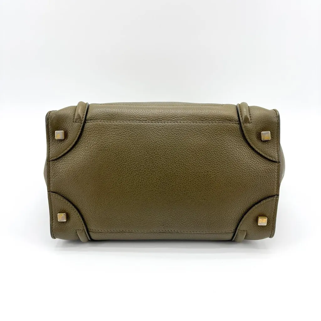 Celine Drummed Calfskin Micro Luggage Bag Khaki Khaki Leather Good - Box View