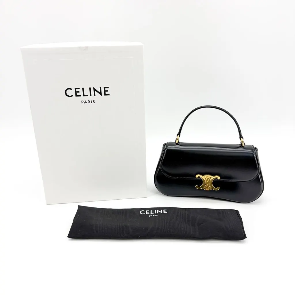 Celine Shiny Calfskin Top Handle Claude Bag Black Black Leather Very good - Back View