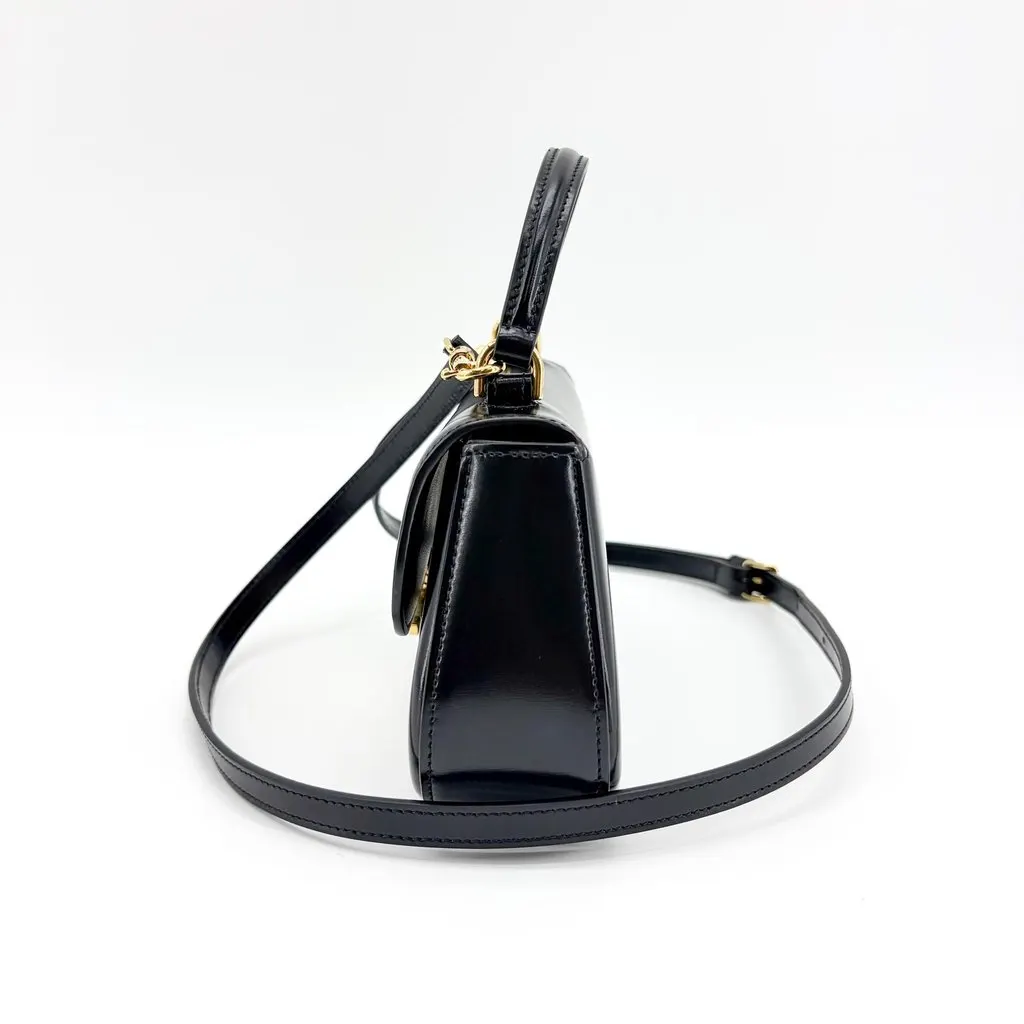 Celine Shiny Calfskin Top Handle Claude Bag Black Black Leather Very good - Model View