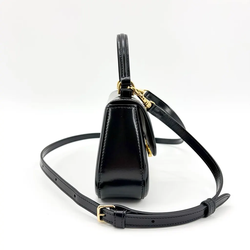 Celine Shiny Calfskin Top Handle Claude Bag Black Black Leather Very good - Box View