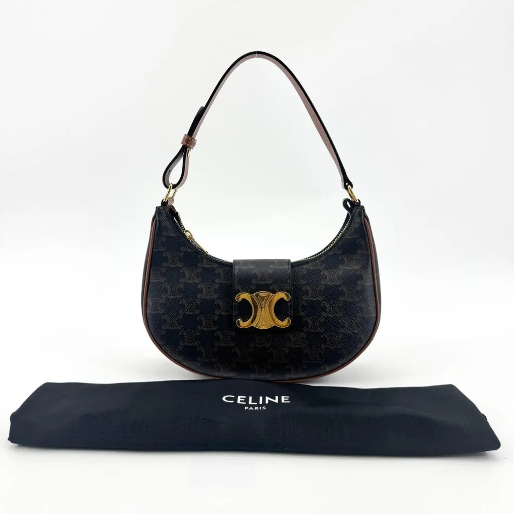 Celine Ava Triomphe Bag in Triomphe Canvas and Calfskin Tan Black Canvas Good - Back View