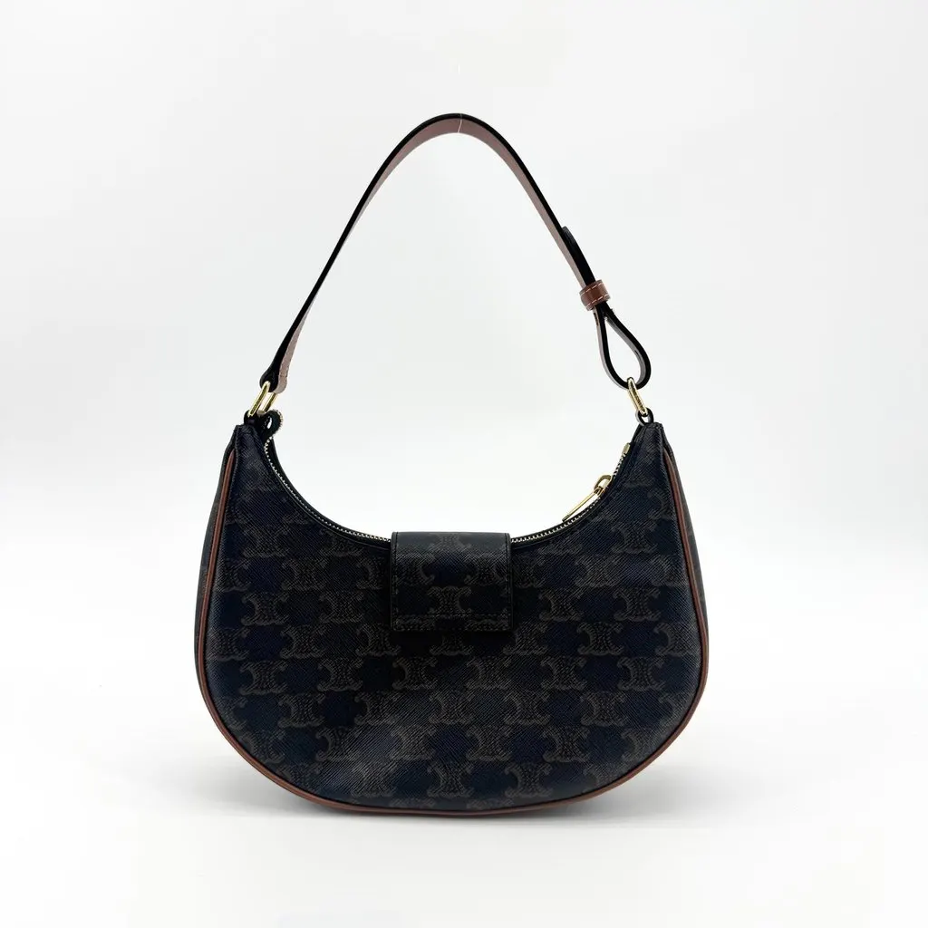Celine Ava Triomphe Bag in Triomphe Canvas and Calfskin Tan Black Canvas Good - Inside View