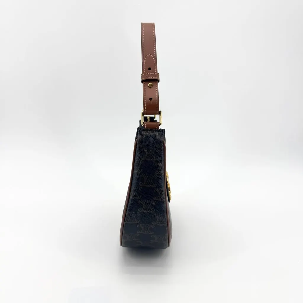 Celine Ava Triomphe Bag in Triomphe Canvas and Calfskin Tan Black Canvas Good - Box View