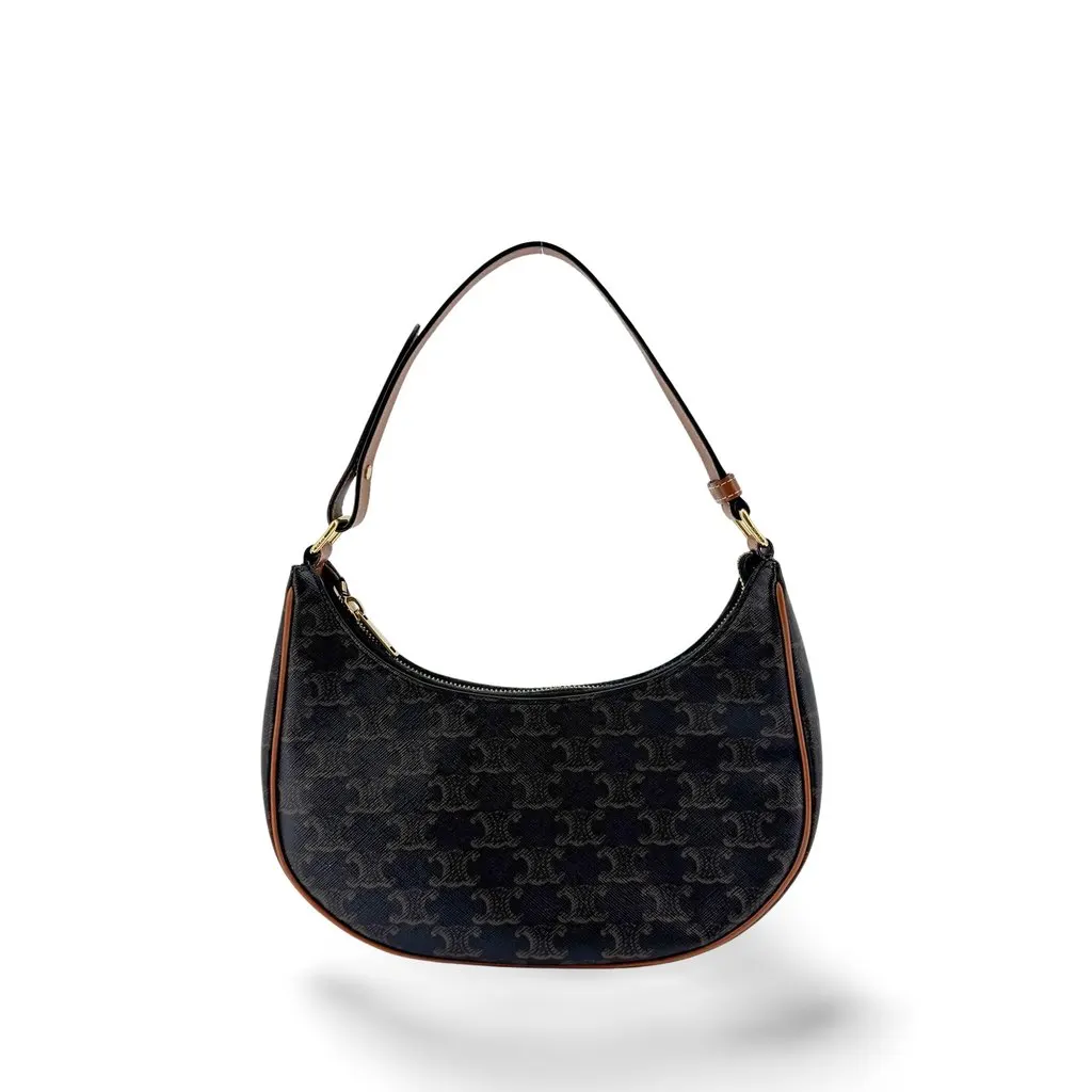 Celine Triomphe Canvas Ava Bag Tan Black Canvas Good - Front View