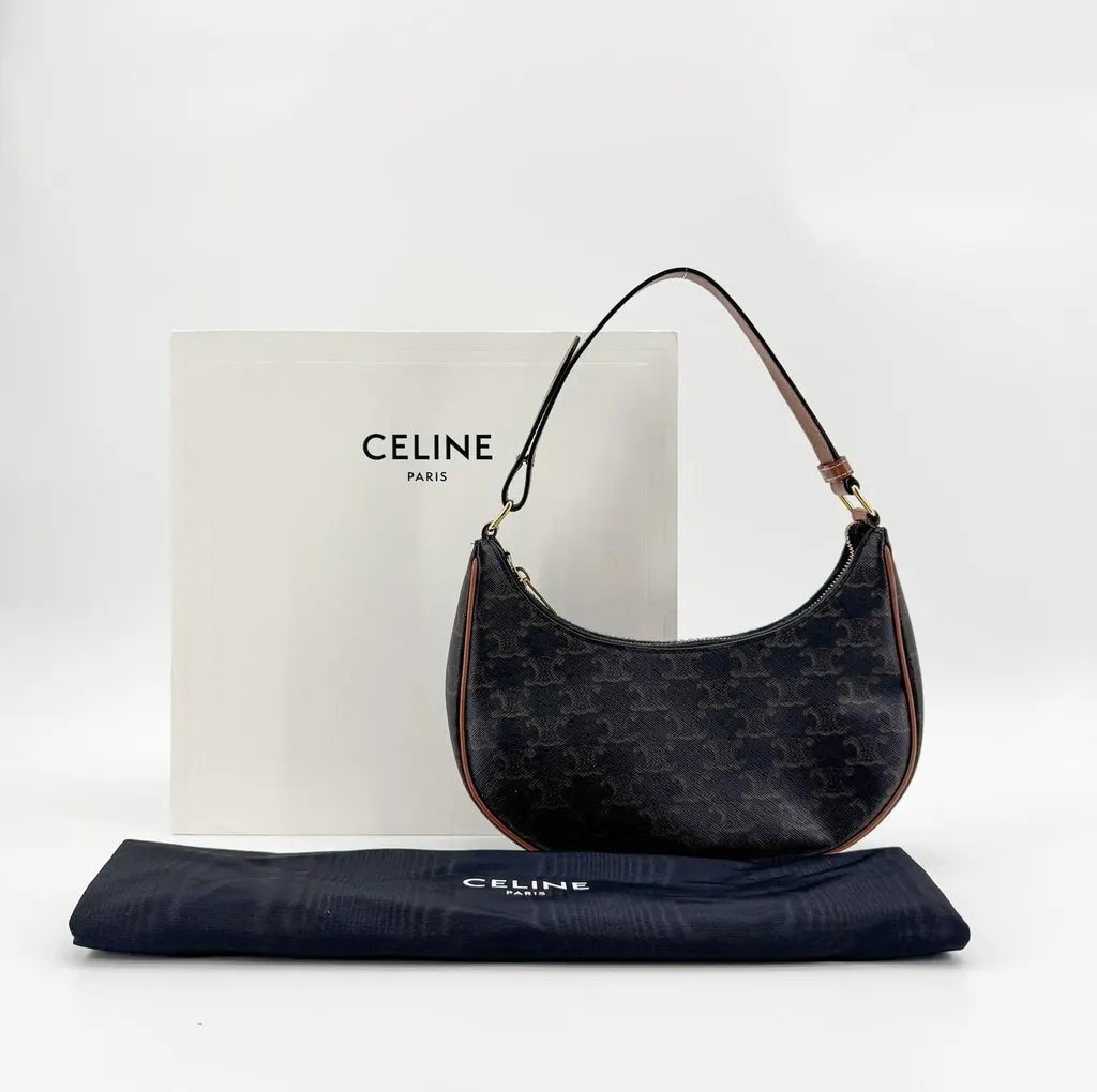 Celine Triomphe Canvas Ava Bag Tan Black Canvas Good - Back View