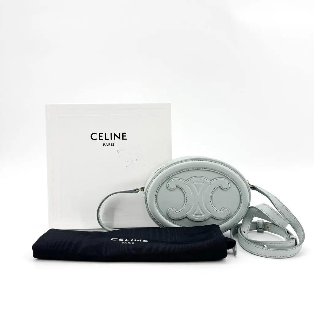 Celine Oval Bag in Cuir Triomphe Smooth Calfskin Soft Blue Blue Leather Good - Back View