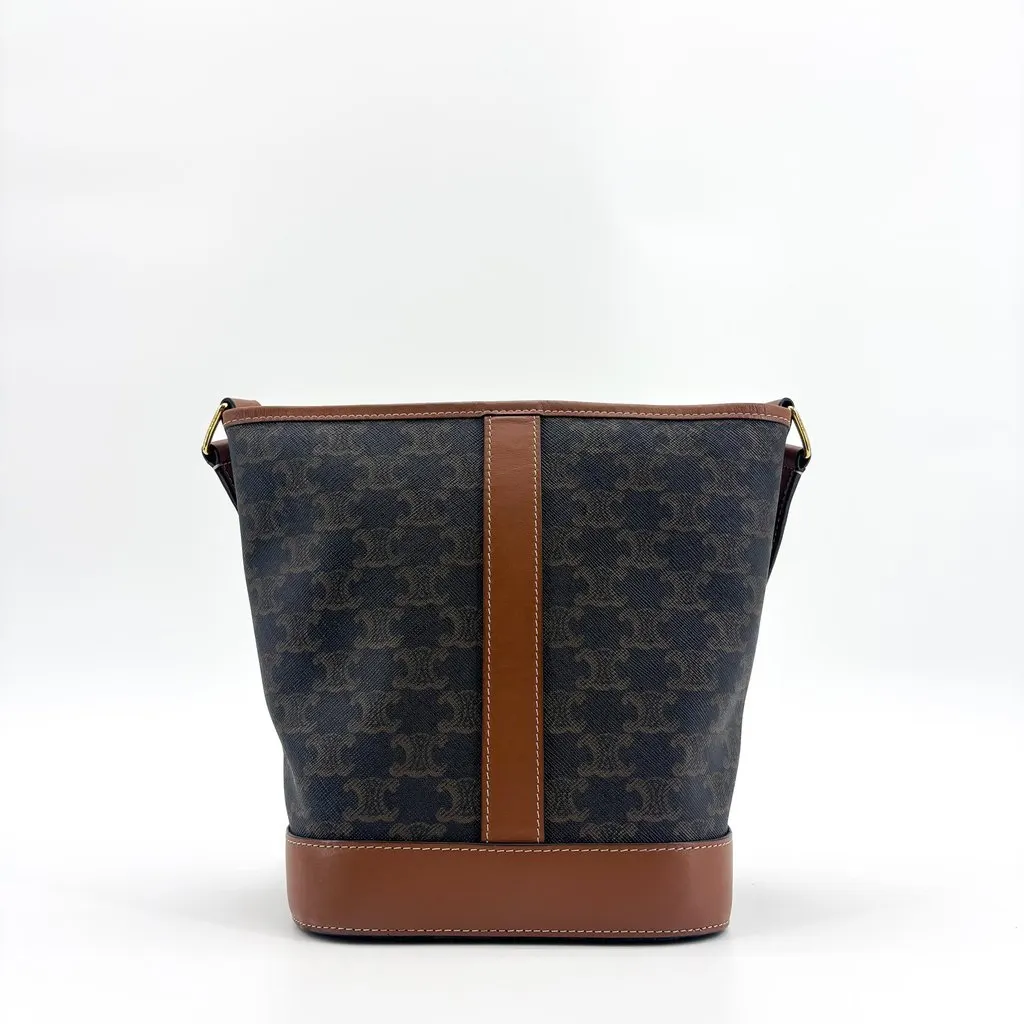 Celine Small Bucket in Triomphe Canvas and Calfskin Tan Black Canvas Good - Inside View
