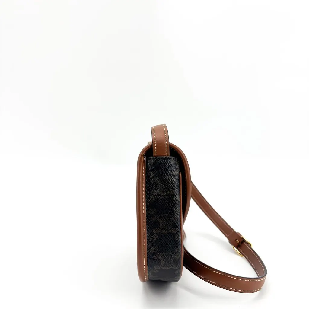 Celine Mini Besace in Triomphe Canvas and Calfskin Tan Black Canvas Very good - Inside View