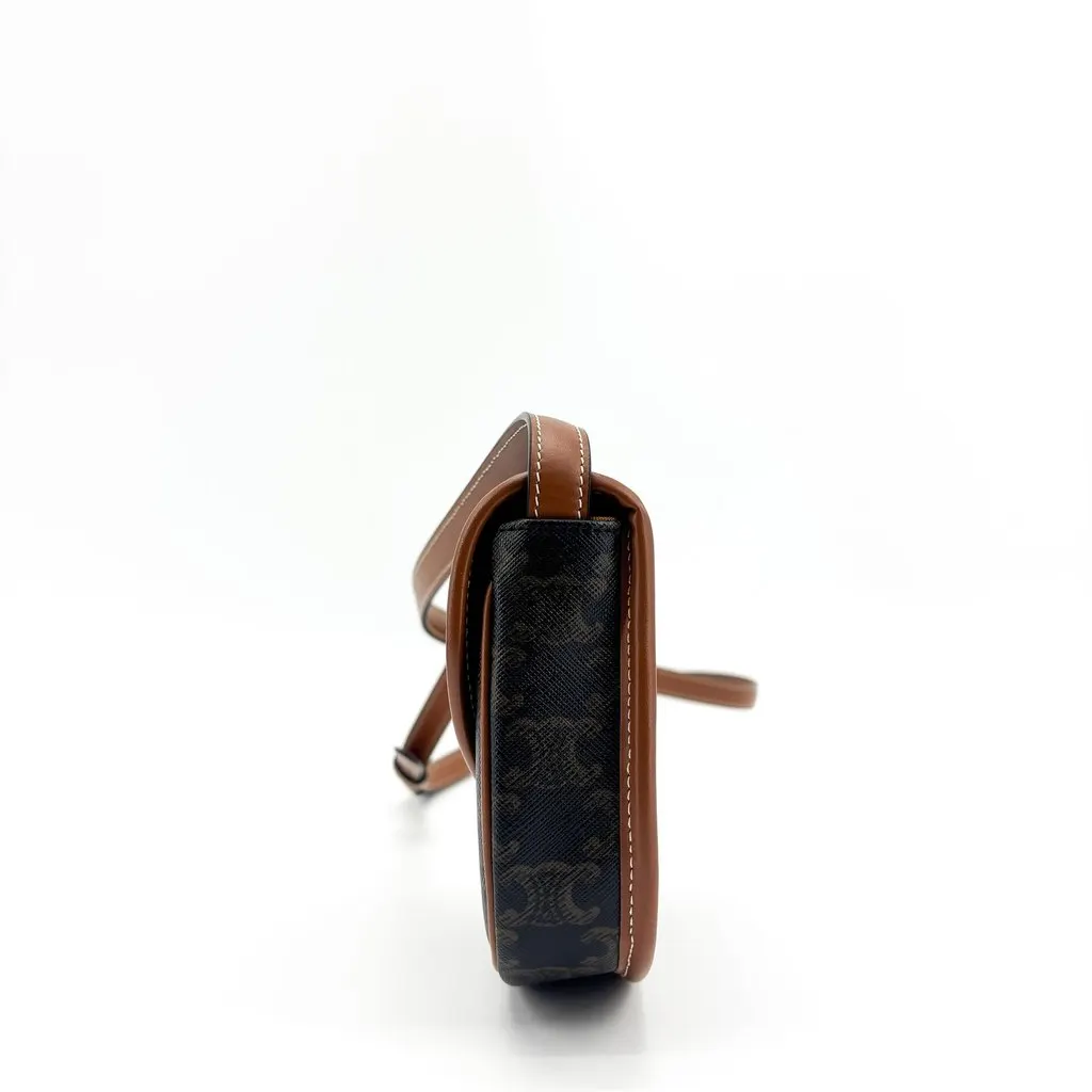 Celine Mini Besace in Triomphe Canvas and Calfskin Tan Black Canvas Very good - Model View