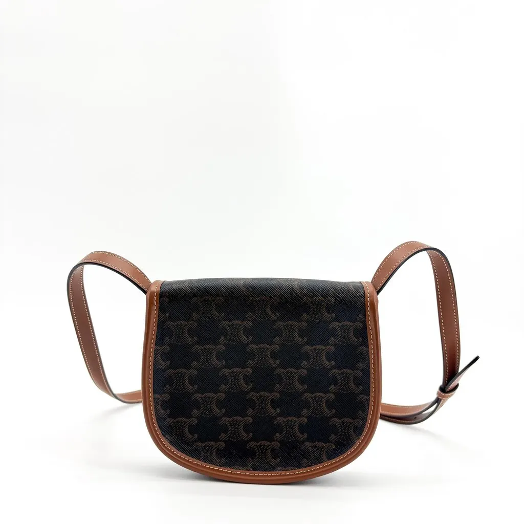Celine Mini Besace in Triomphe Canvas and Calfskin Tan Black Canvas Very good - Box View