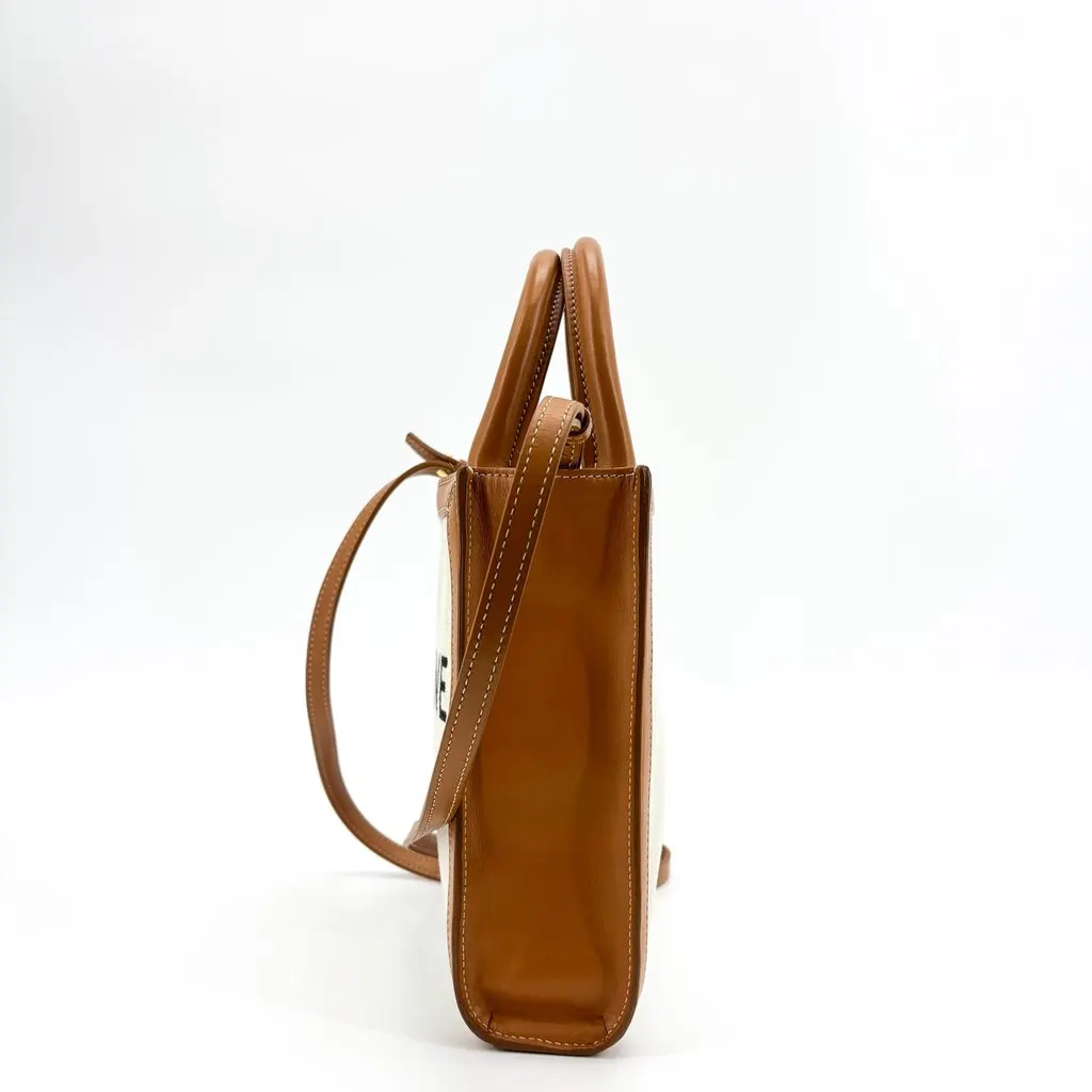 Celine Mini Vertical Cabas in Textile and Calfskin Tan Beige Leather Good - Model View