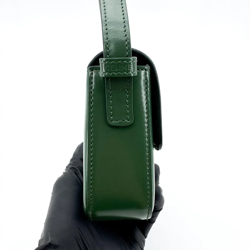 Celine Shoulder Bag Triomphe in Shiny Calfskin Green Gold Leather Very good - Model View