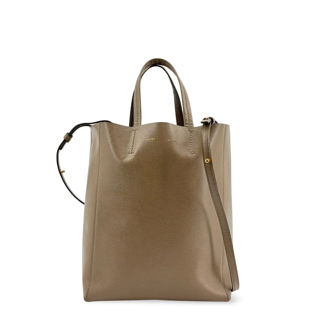 Celine Small Vertical Cabas Grained Calfskin Taupe Beige Leather Good - Front View