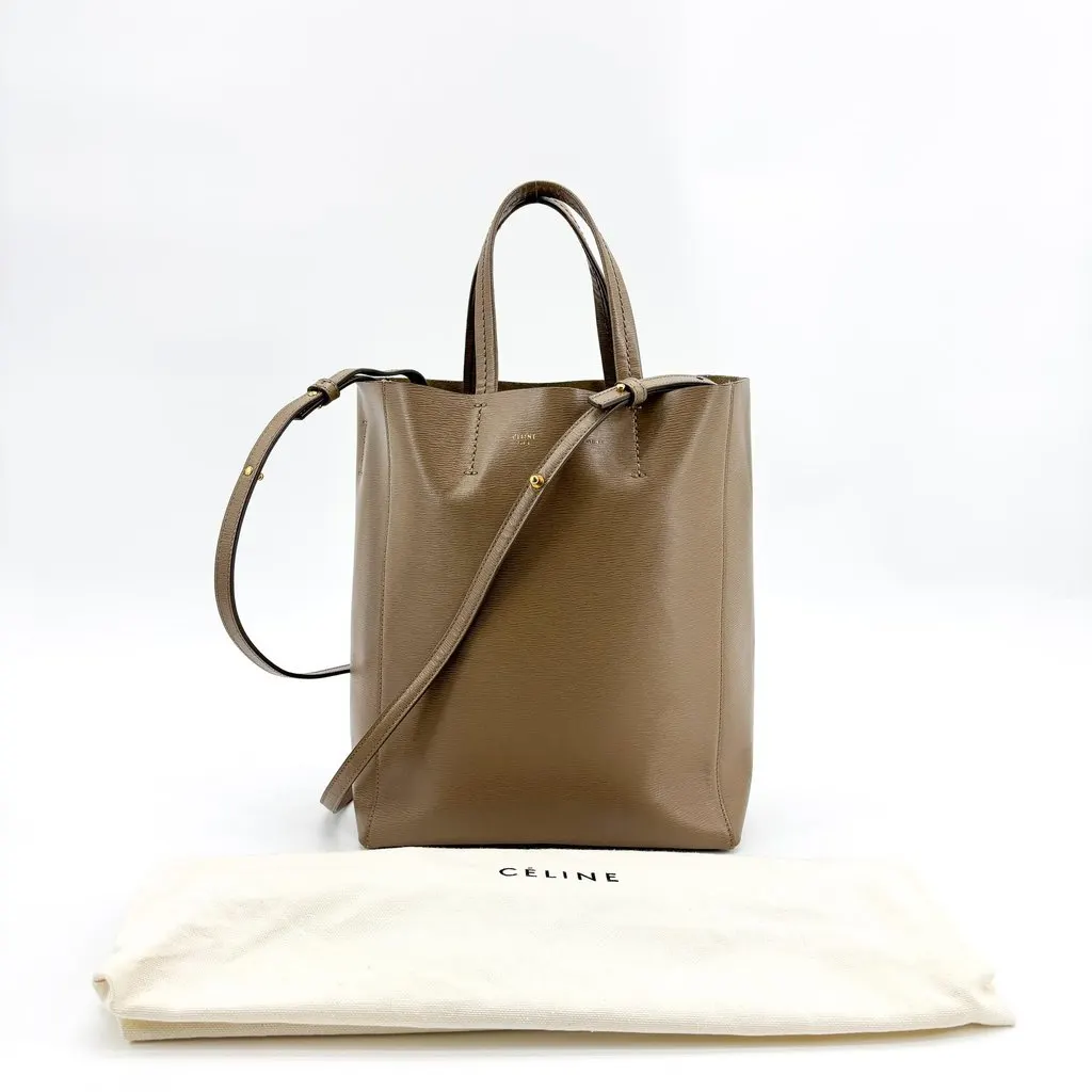 Celine Small Vertical Cabas Grained Calfskin Taupe Beige Leather Good - Back View