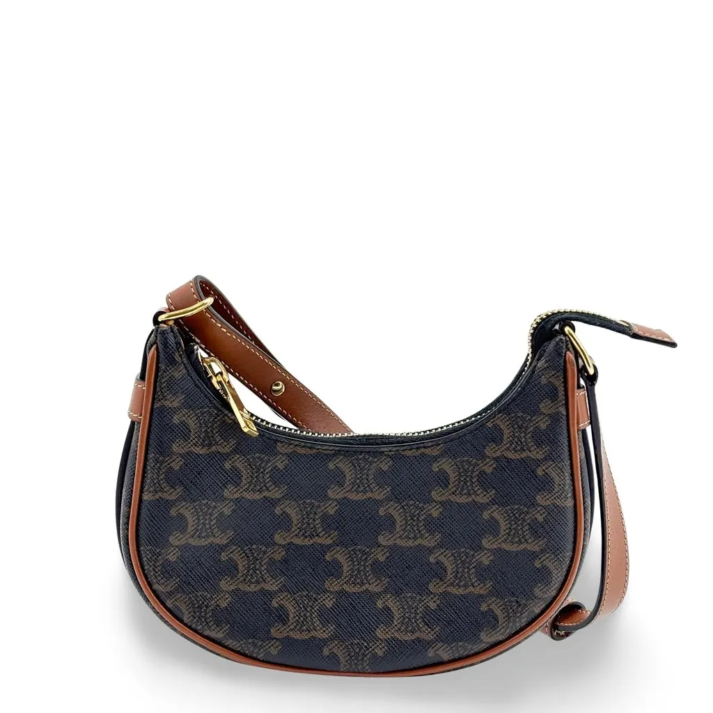 Celine Mini Ava Bag in Triomphe Canvas Tan Black Canvas Very good - Front View