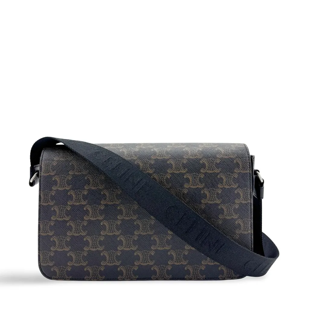 Celine Medium Messenger Bag in Triomphe Canvas Black Canvas Very good - Front View