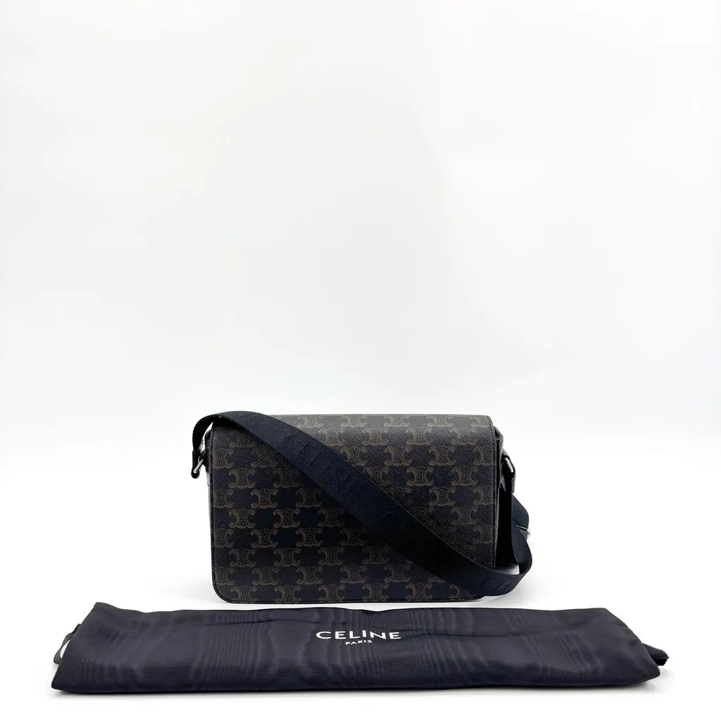 Celine Medium Messenger Bag in Triomphe Canvas Black Canvas Very good - Back View