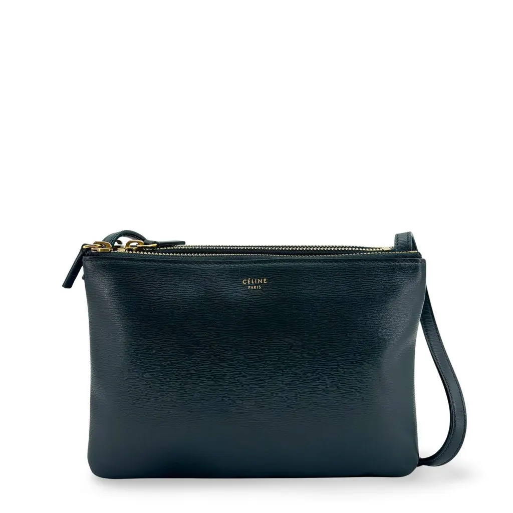 Celine Trio Bag Small Dark Green Gold Hardware Green Leather Very good - Front View
