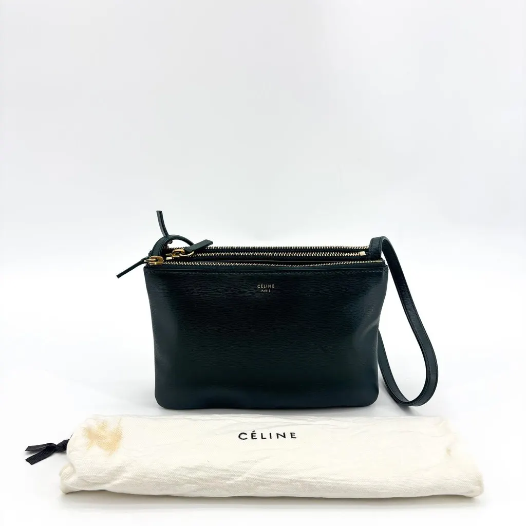 Celine Trio Bag Small Dark Green Gold Hardware Green Leather Very good - Back View